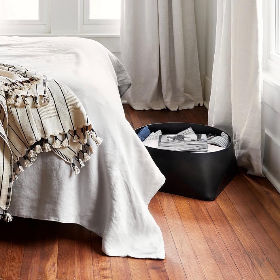 Azad Low-Profile Leather Storage Bin