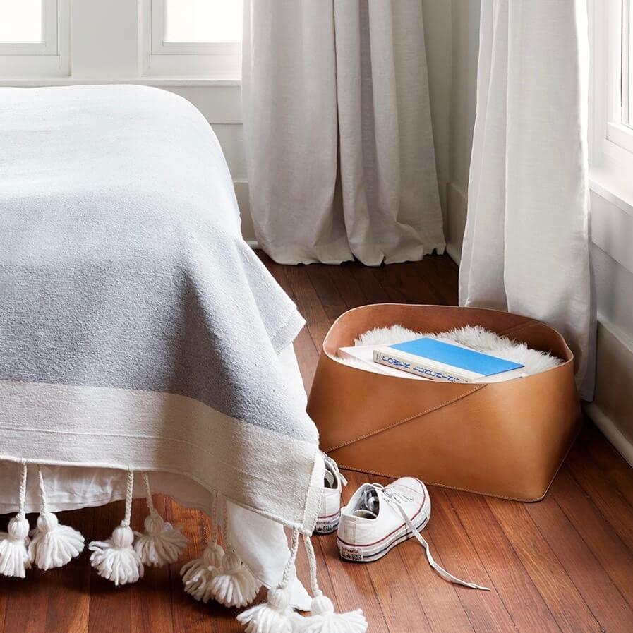 Azad Low-Profile Leather Storage Bin